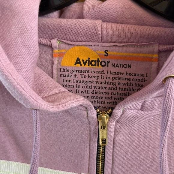 Aviator Nation 5 STRIPE Zip HOODIE Jacket Purple / MAUVE NEON colors Size Small - Picture 5 of 10